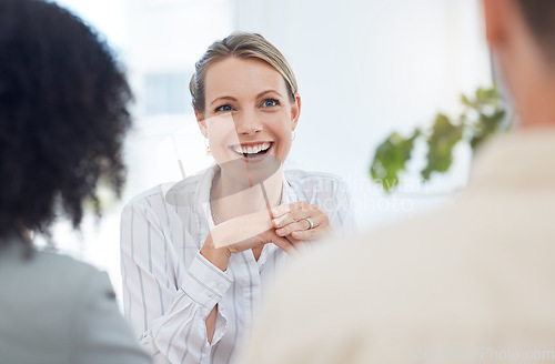 Image of Financial advisor consultation with client loan, startup finance planning or investment strategy with trust, experience and leadership. Accountant, investor or corporate woman giving advice to people