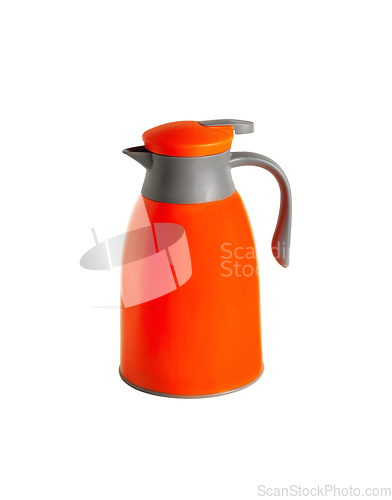 Image of Orange thermos with a handle.