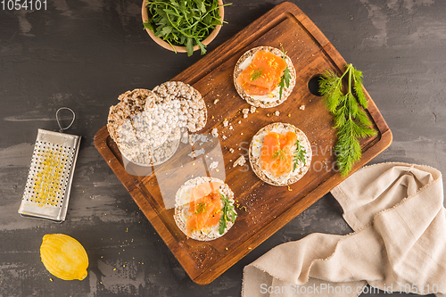 Image of Smoked salmon on rice bread toasts