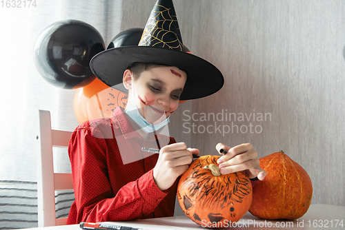 Image of Halloween carnival with new reality with pandemic concept.