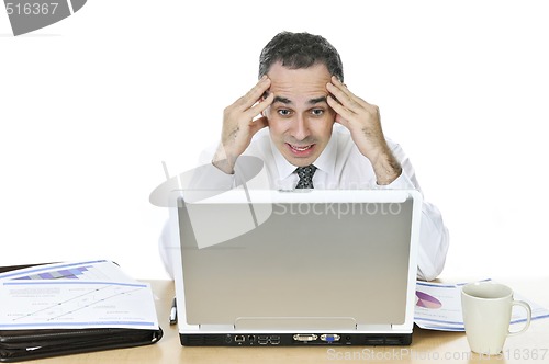 Image of Businessman at his desk on white background