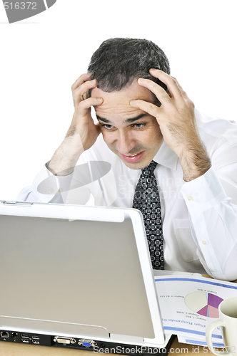 Image of Businessman at his desk on white background