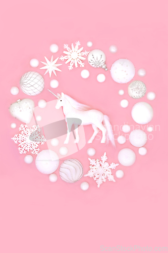 Image of Christmas Unicorn and White Bauble Wreath Decoration  