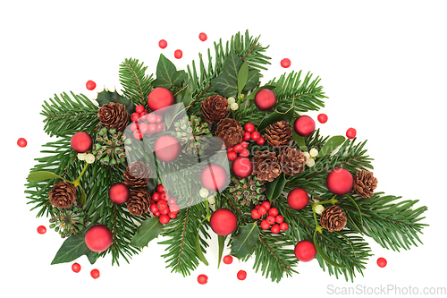 Image of Christmas Bauble Decorations and Winter Flora