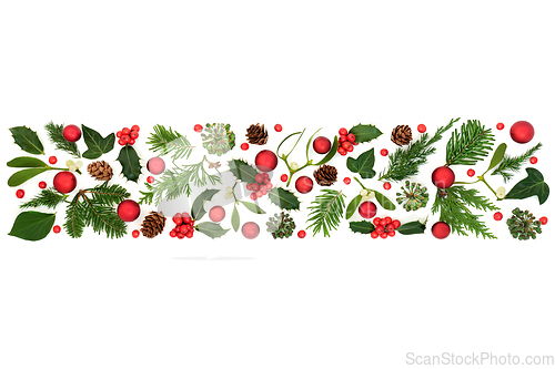 Image of Christmas Winter Holly Flora Red Bauble Banner