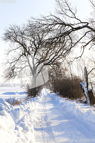 Image of narrow snow-covered winter road