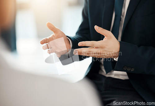 Image of Business hands, lawyer and law firm negotiation, giving advice and communication with client in office zoom. Corporate, legal expert and professional advisor talking and support on legal information