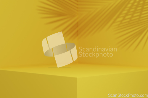 Image of Yellow background studio interior room with tropical palm shadow