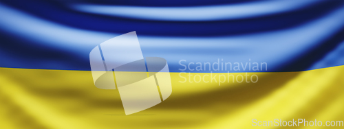 Image of National flag of Ukraine.  Blue and yellow silk fabric Ukrainian