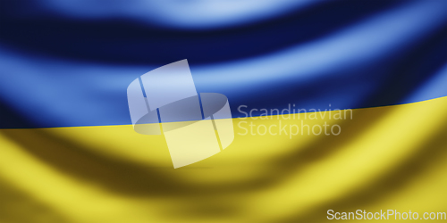 Image of National flag of Ukraine.  Blue and yellow silk fabric Ukrainian