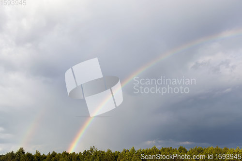 Image of sky with clouds during sunset,