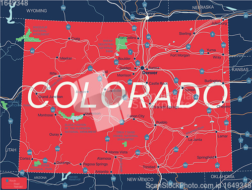 Image of Colorado state detailed editable map