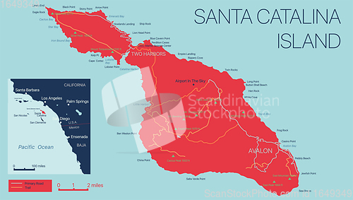 Image of Vector detailed map of Santa Catalina Island, California, USA