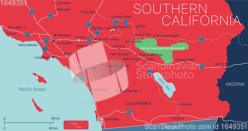 Image of Southern California state detailed editable map