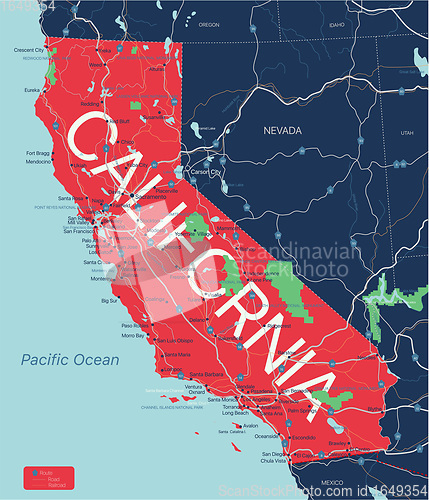 Image of California state detailed editable map