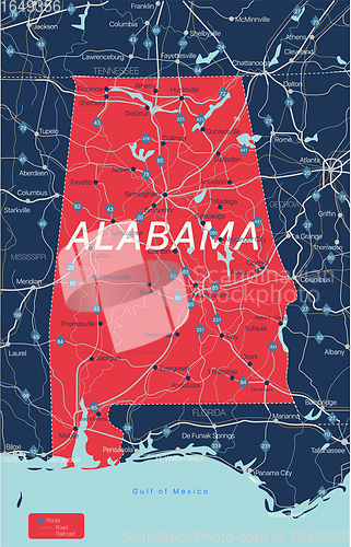 Image of Alabama state detailed editable map