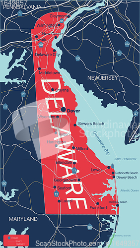 Image of Delaware state detailed editable map