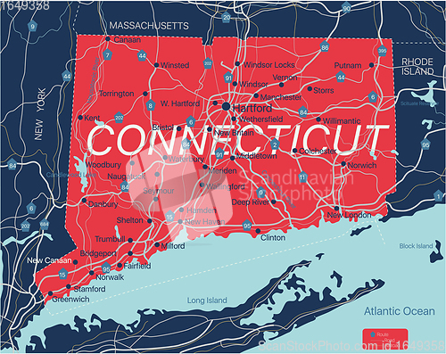 Image of Connecticut state detailed editable map