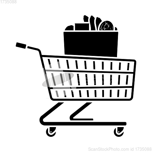 Image of Shopping Cart With Bag Of Food Icon