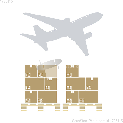 Image of Boxes On Pallet Under Airplane