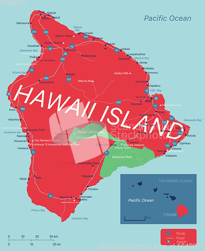 Image of Hawaii island detailed editable map