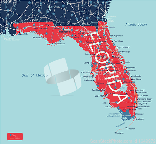 Image of Florida state detailed editable map