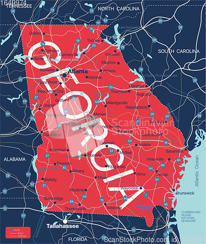 Image of Georgia state detailed editable map