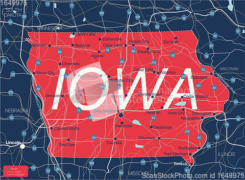 Image of Iowa state detailed editable map