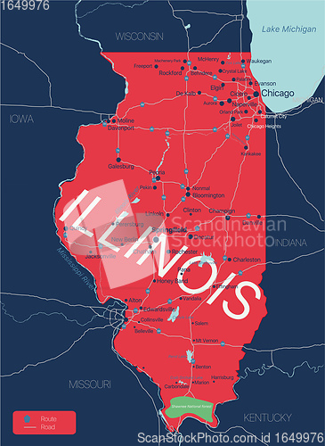 Image of Illinois state detailed editable map