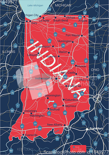 Image of Indiana state detailed editable map