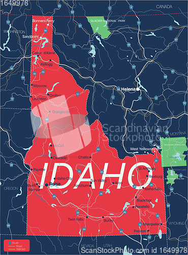 Image of Idaho state detailed editable map