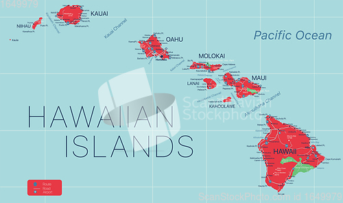 Image of Hawaii state detailed editable map