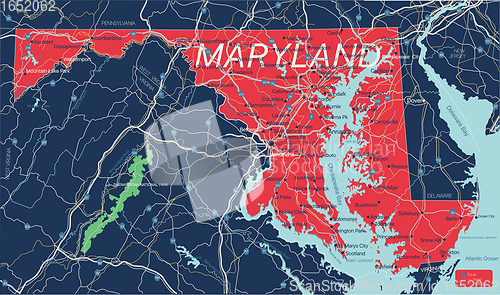 Image of Maryland state detailed editable map