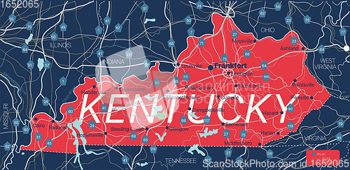 Image of Kentucky state detailed editable map