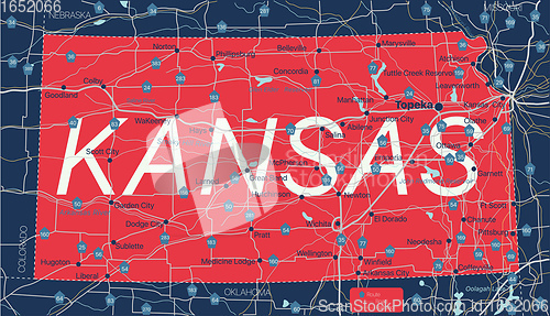 Image of Kanzas state detailed editable map