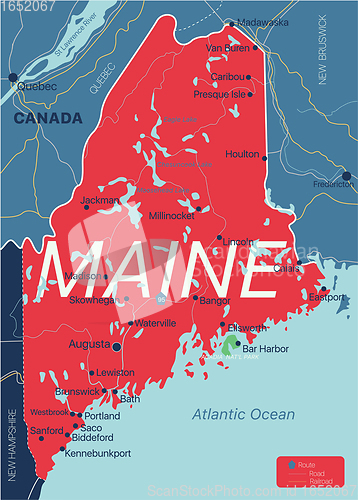 Image of Maine state detailed editable map