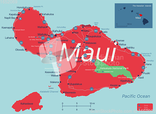 Image of Maui island detailed editable map