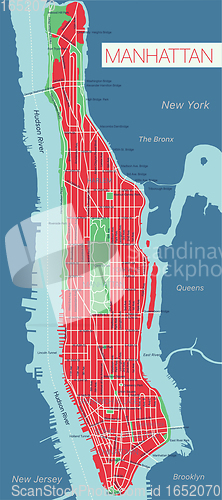 Image of Lower and Mid Manhattan in New York detailed editable vector map