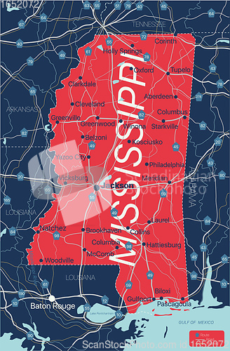 Image of Mississippi state detailed editable map