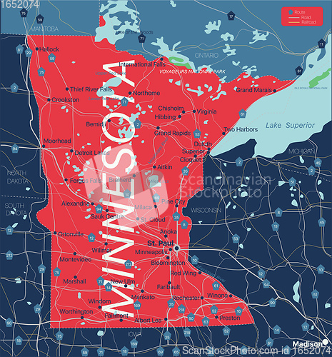 Image of Minnesota state detailed editable map