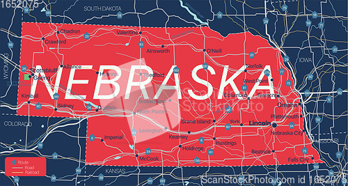 Image of Nebraska state detailed editable map