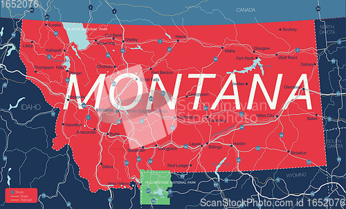 Image of Montana state detailed editable map