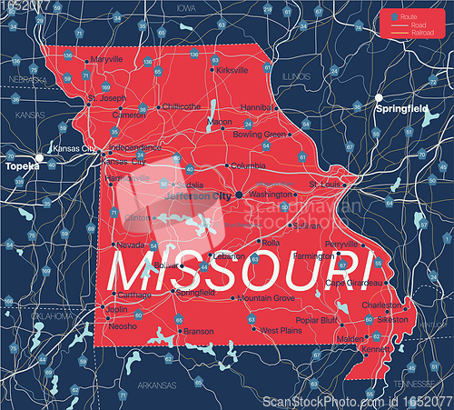 Image of Missouri state detailed editable map