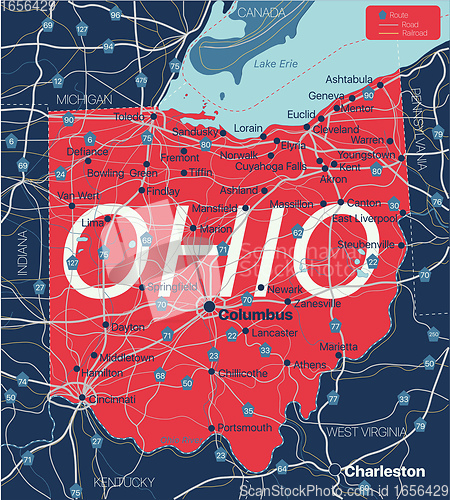 Image of Ohio state detailed editable map