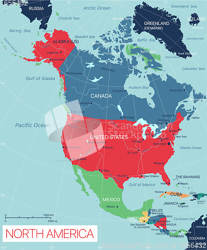 Image of North America state detailed editable map