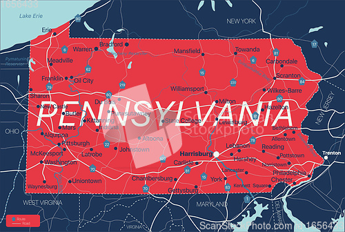 Image of Pennsylvania state detailed editable map