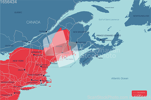 Image of New England detailed editable map