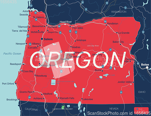 Image of Oregon state detailed editable map