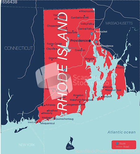 Image of Rhode Island state detailed editable map