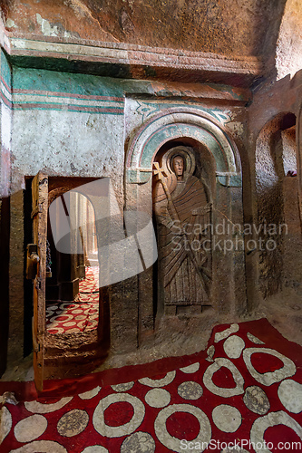 Image of Bet-Mikael rock-hewn church, Interior of Orthodox monolith rock-